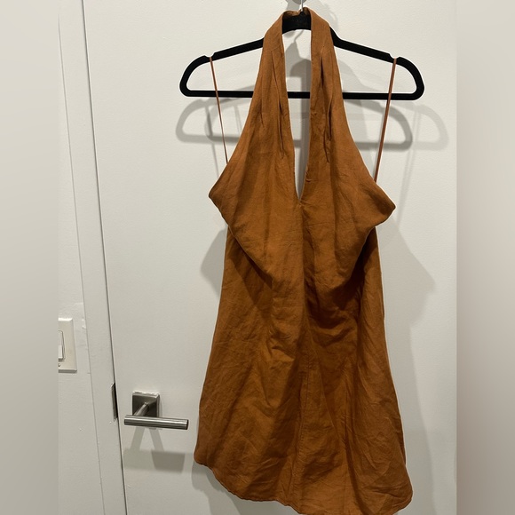 Beautiful Oysho brown linen halter/backless dress from Spain - Picture 2 of 4